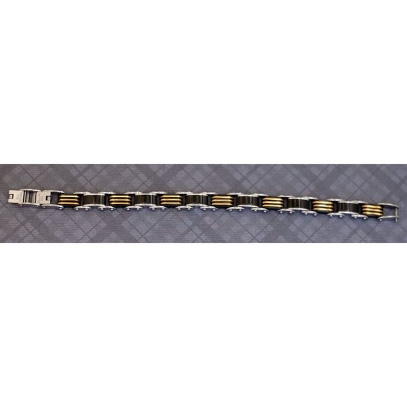 8 inch, Vintage Two Tone Steampunk Link Elegant Stainless Steel Bracelet - G49 - Picture 2 of 3